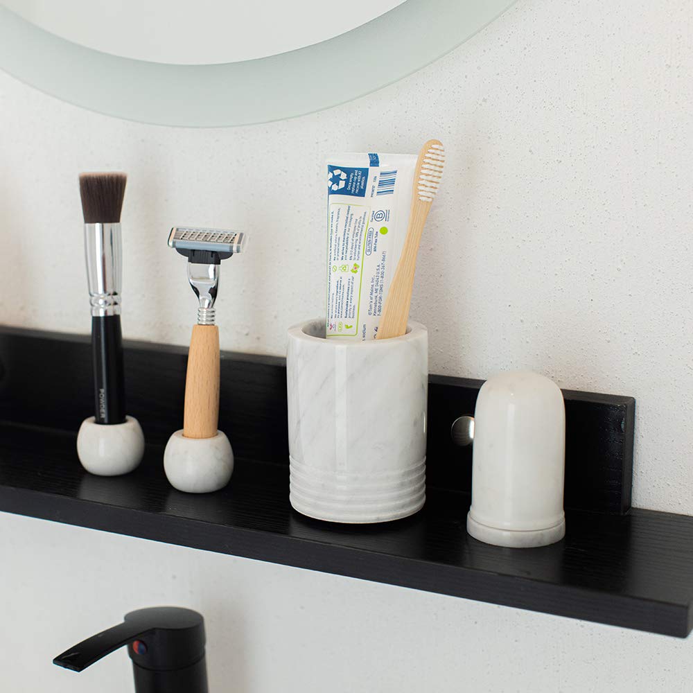 JIMEI Natural Marble SPA Collection Tumbler Toothbrush Holder Makeup Brush Holder Bathroom Countertop Organizer