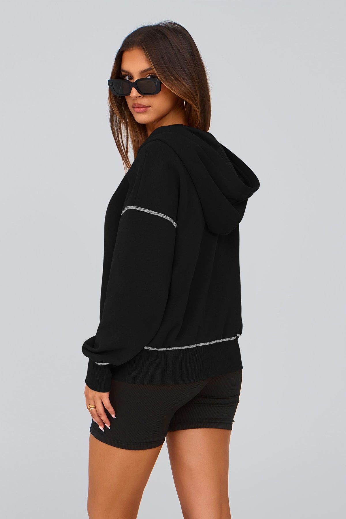 PRETTYGARDEN Women's Hooded Sweatshirts Long Sleeve Half Zip Cropped Hoodie Pullover Winter Fashion Clothes (Black,Large)
