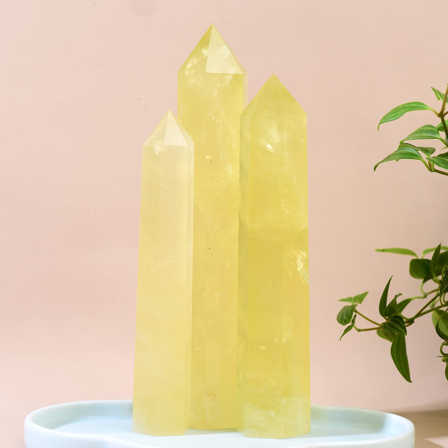 WUYOUSHI Large Natural Citrine Healing Crystal Wand 5.9-6.69" Natural Crystal Tower 6 Faceted Chakra Crystal Point Meditation Therapy Reiki Energy Stone Home Decor Collection Gift