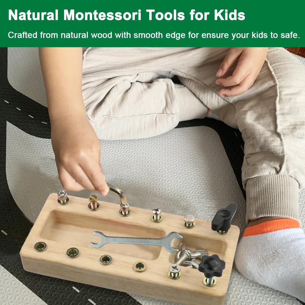 Inslat Montessori Screwdriver Board Set, Wooden Montessori Toy Tool for 3 4 5 Year Old Kids, Educational Screw Board Sensory Learning Toys STEM Fine Motor Skills Toys