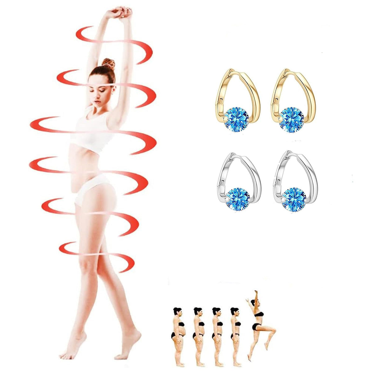 Lymphatic Drainage Earrings for Women Lymphatic Activity Hoop Earrings Magnetotherapy Germanium Earrings Sparkle CZ Hoop Earrings (blue)