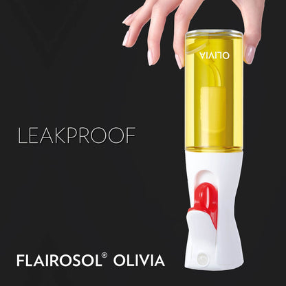 FLAIROSOL OLIVIA. The Original Advanced Oil Sprayer for Cooking, Salads, BBQs and More, Continuous Spray with Portion Control, Trusted by Chefs. Patented Technology. (Glass Bottle) (Gold Print)