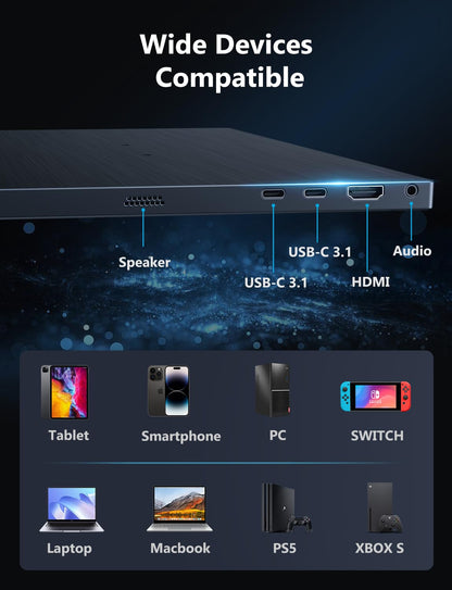 4K Portable Monitor, 16" 3840x2400 IPS Laptop Screen, 1500:1, 400 Nits Screen USB C HDMI Computer Gaming Display with Speakers & Smart Cover, Travel Monitor for PC Phone PS5/4 Xbox Switch