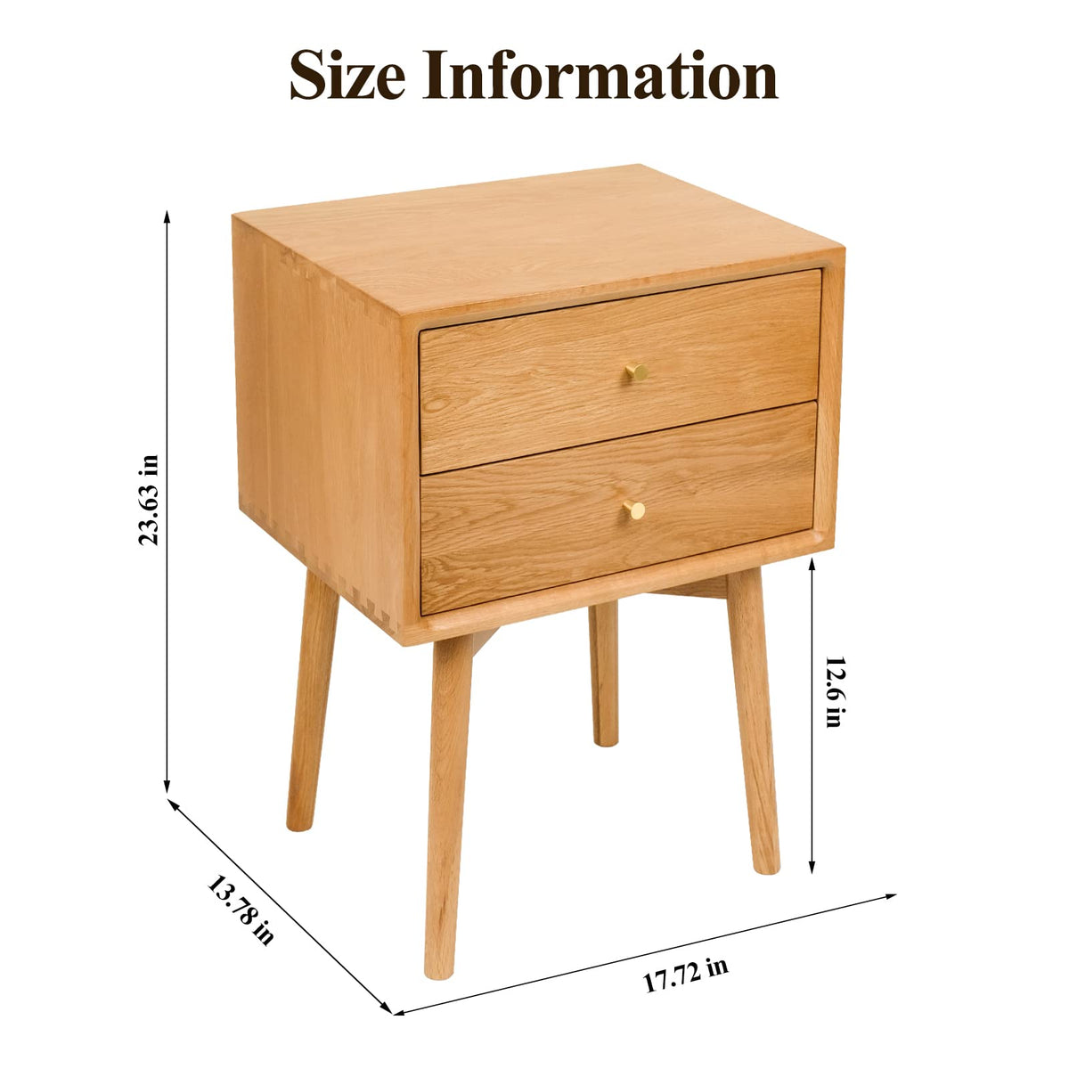 Cttasty Night Stand, Midcentury Modern Solid Wood Nightstand with Drawer, Durable Sturdy Tall Bedside Tables with High Stool Leg, 17.72 W x 13.78 D x 23.63 H Inches (Natural)