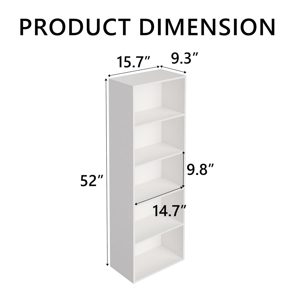 Wooden 5 Cube Storage Organizer, White 5 Tier Bookcase Bookshelf Freestanding Storage Display Organizer, Versatile Cubes Open Shelf and Cubby Unit for Living Room, Home Office, Dinning Room 15.7inch