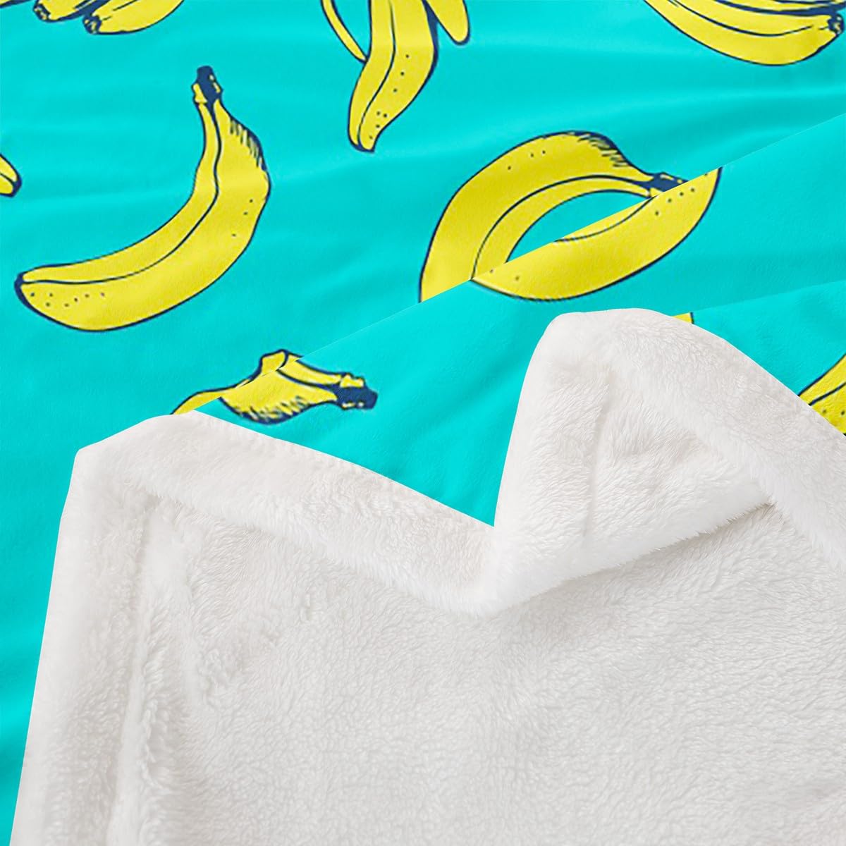 Feelyou Cartoon Banana Sherpa Fleece Throw Blanket for Kids - Tropical Fruit Print, Soft & Fuzzy, 40x50 Inches