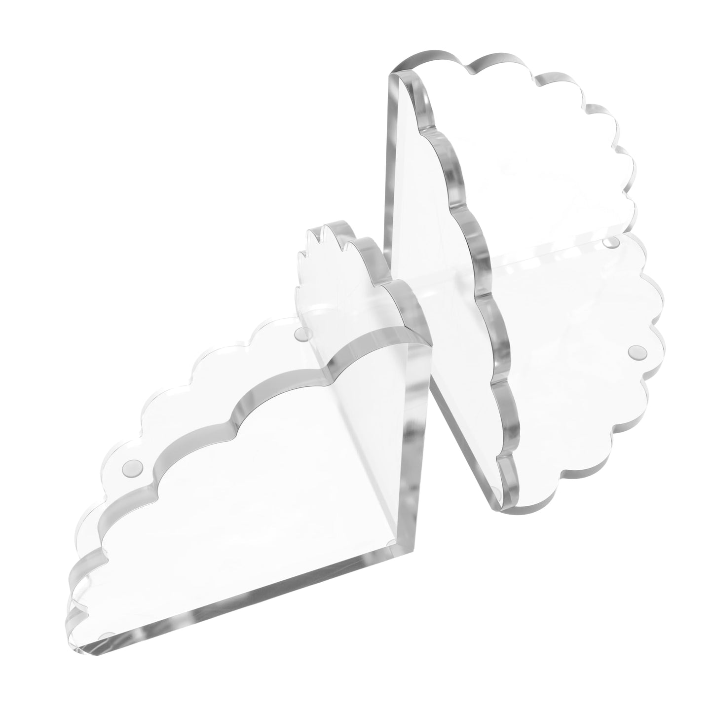 Scalloped Acrylic Bookends (Clear) – Set of 2 Decorative Non-Slip Book Holders | Modern Minimalist Bookends for Shelves, Office, and Home Décor – Durable Transparent Book Supports