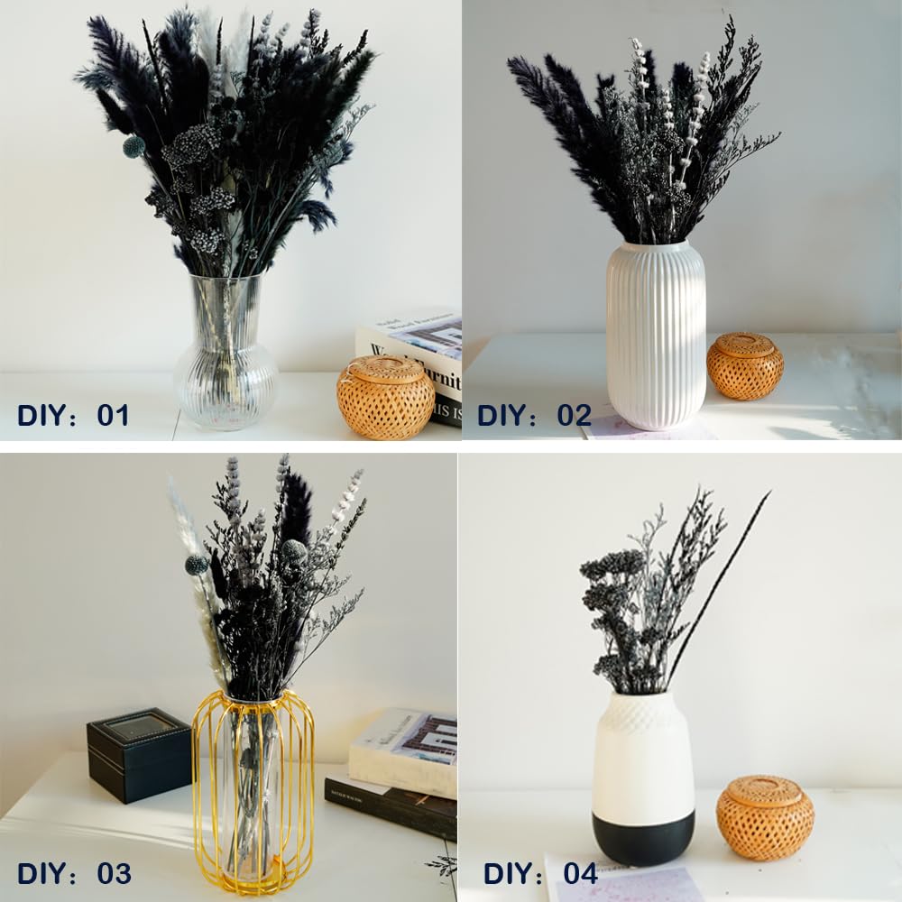 Natural Dried Pampas Grass Bouquet,17" Natural Dried Flower Bouquet, Black Pampas and Thistle Flower Mixed Bouquet Bohemian Style Home Dried Flower Decoration