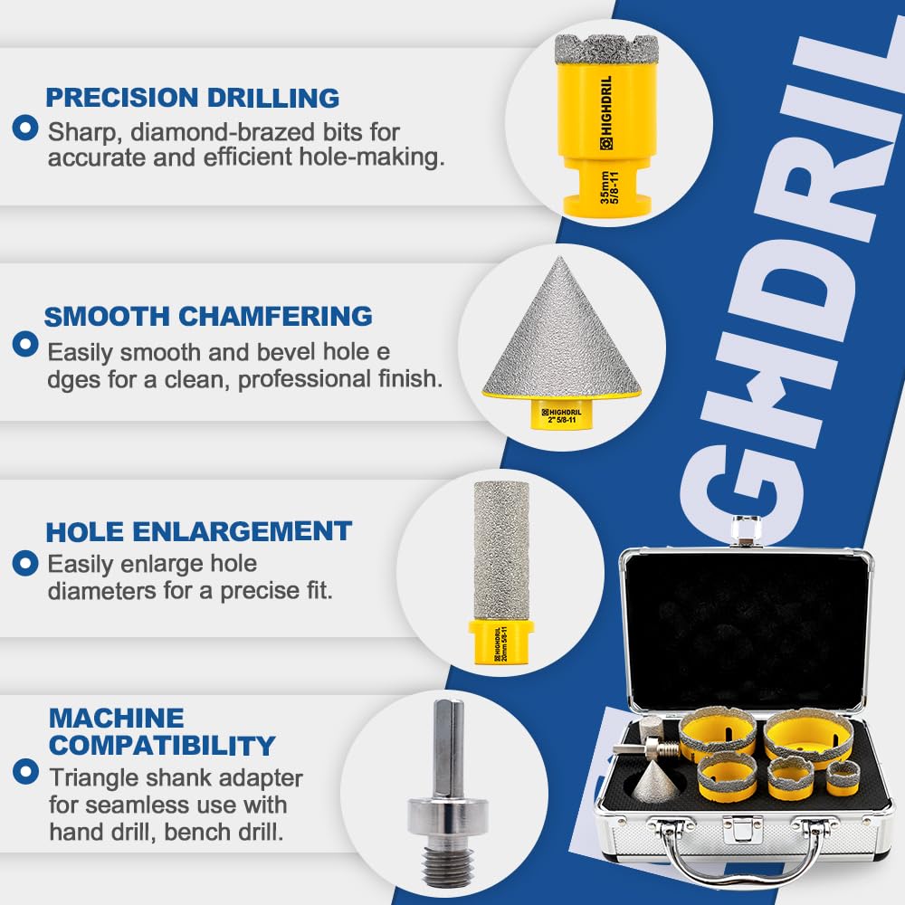 HIGHDRIL Diamond Core Drill Bits,1-3/8 Inch 35mm and HIGHDRIL Diamond Drill Bits Kit with 5/8-11