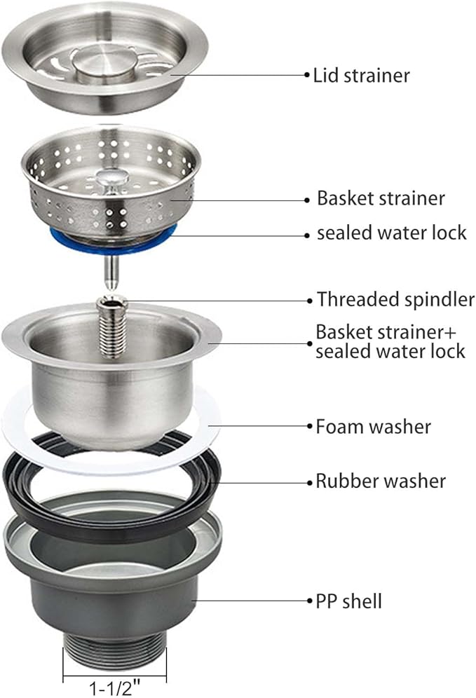 3-1/2 ‘’Kitchen Sink Drain Assembly Kit 304 Stainless Steel Sink Strainer Drain