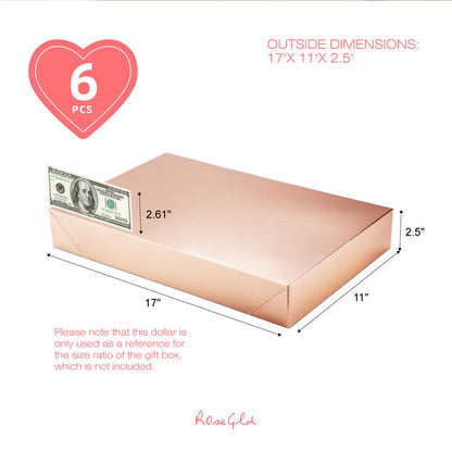 ROSEGLD 6 Extra Large Gift Boxes with Lids - 17x11x2.5 Inches, Rose Gold Gift Wrap Boxes with Grain Texture for Clothes & Apparel