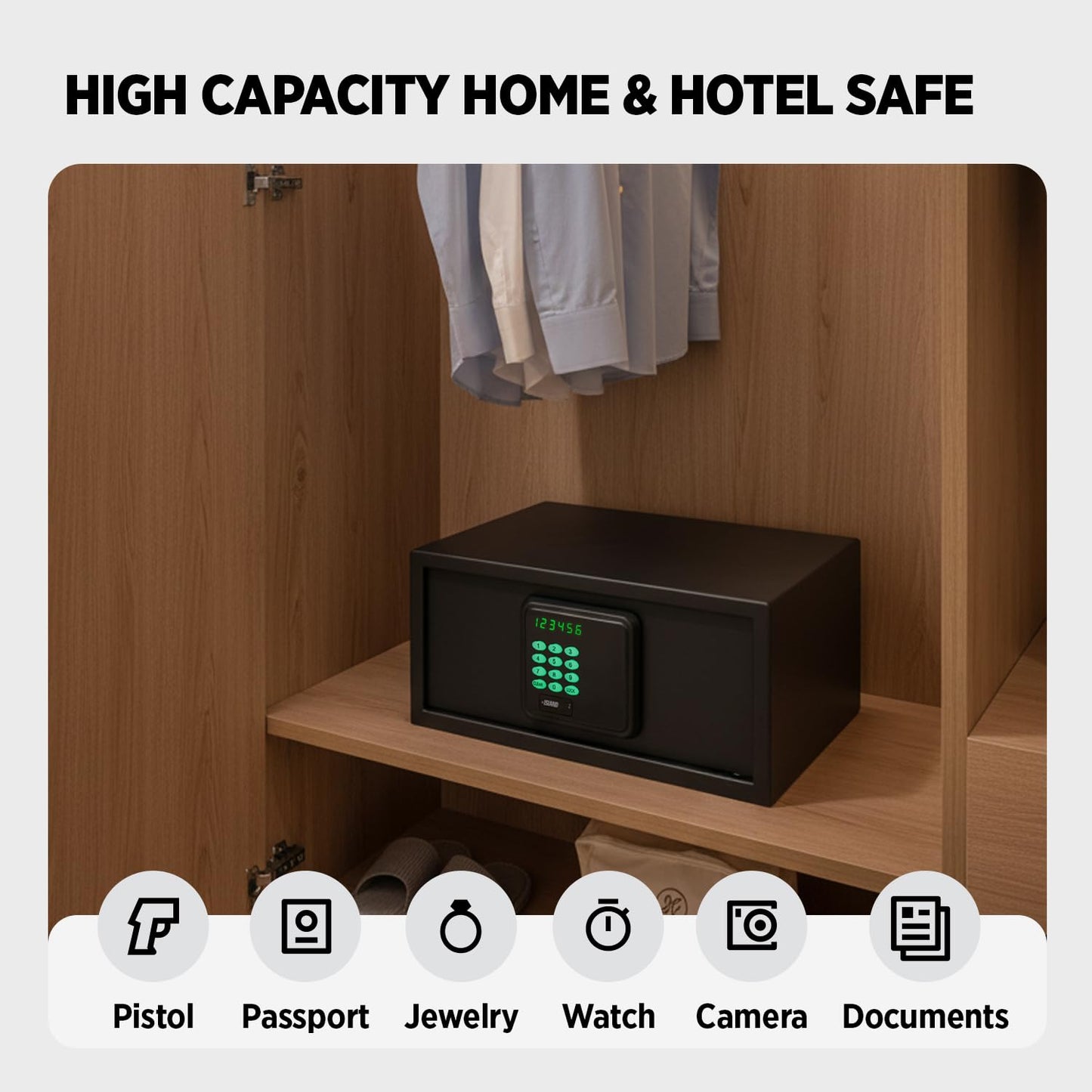 ISLANDSAFE Hotel Safe 1.1 Cubic Feet Home Safe with Digital Keypad,Hotel & Home Dual-Use Safe with Audit Function,Administrator Password,Security Lock Box for Laptop,Jewelry,Watch (Black,Digital Code)