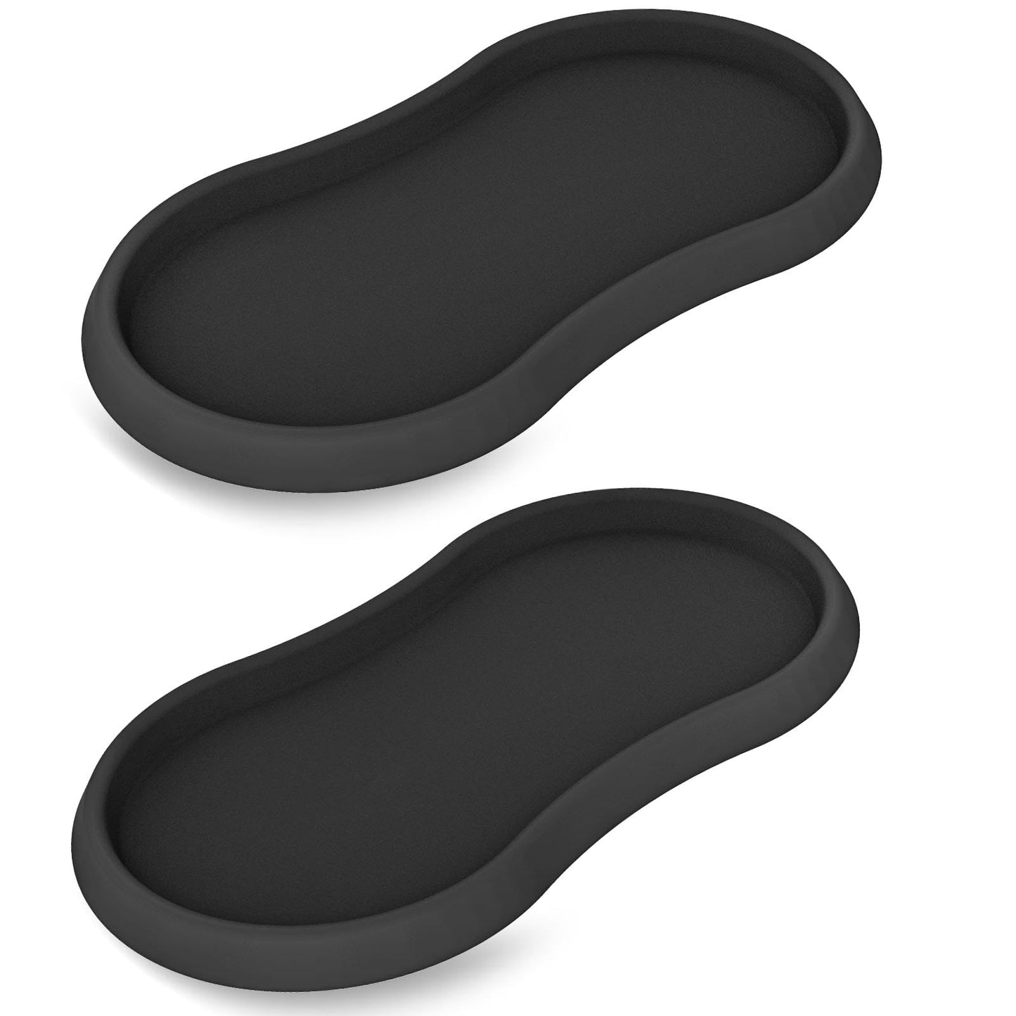Koluti Salt and Pepper Mill Silicone Tray Set of 2, Kitchen Pepper Grinder Rest Seasoning Bottle Holder for Counter, Dining Table Protector and Rustic Small Board Decorative Serving Platter, Black