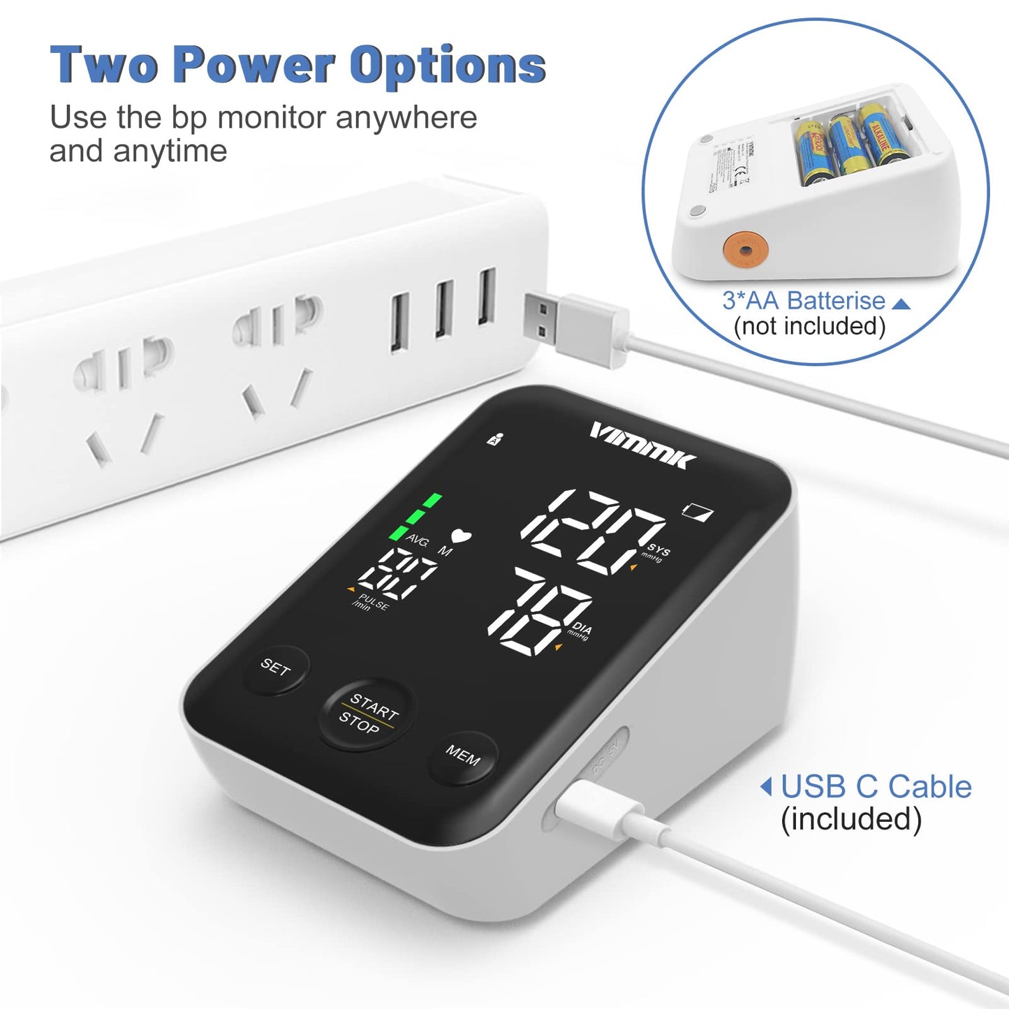 Blood Pressure Monitor CE Approved UK, Vimmk Upper Arm Blood Pressure Machines for Home Use Accurate BP Cuff LED Backlight Display Heart Rate Detection 2x120 Records, Cuff 22-40cm