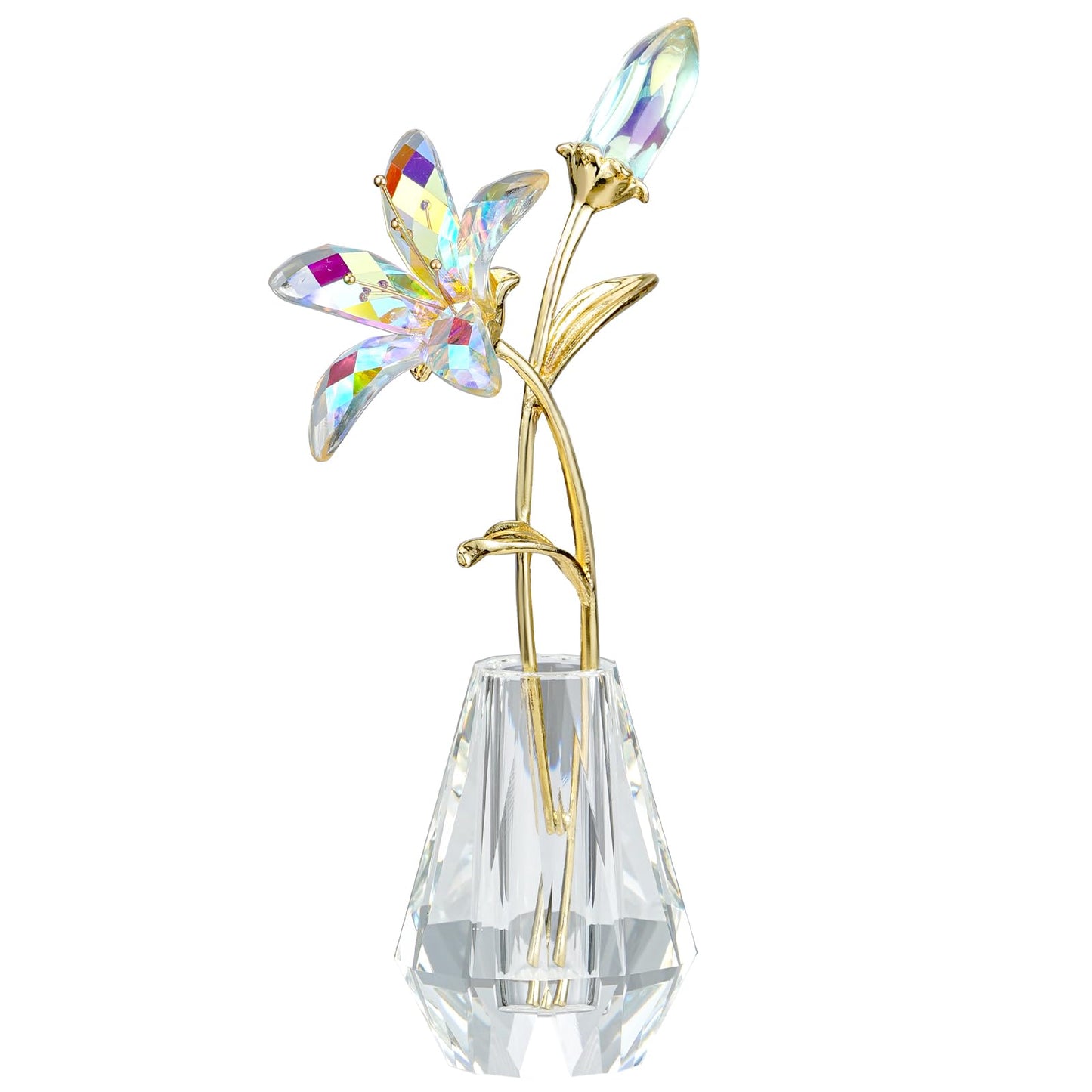 RONG KRISTO Crystal Lily Figurine, Glass Flowers with Stem,Flower Collectible Gifts for Woman, Wedding Party Decor(Transparent)