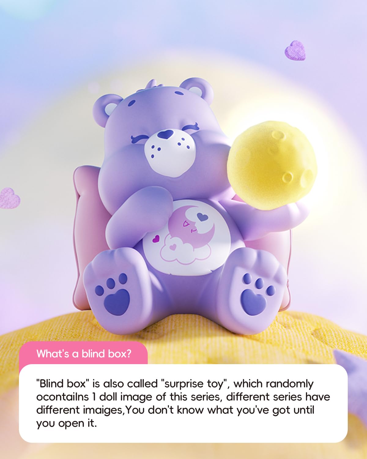 MINISO Care Bears Healing Planet Series Blind Box Soft Vinyl Toy Cute Mystery Animal Figurines, Collectible Surprise Gift Figure Model Random Design for Home Decor Birthday Gifts, Single Box