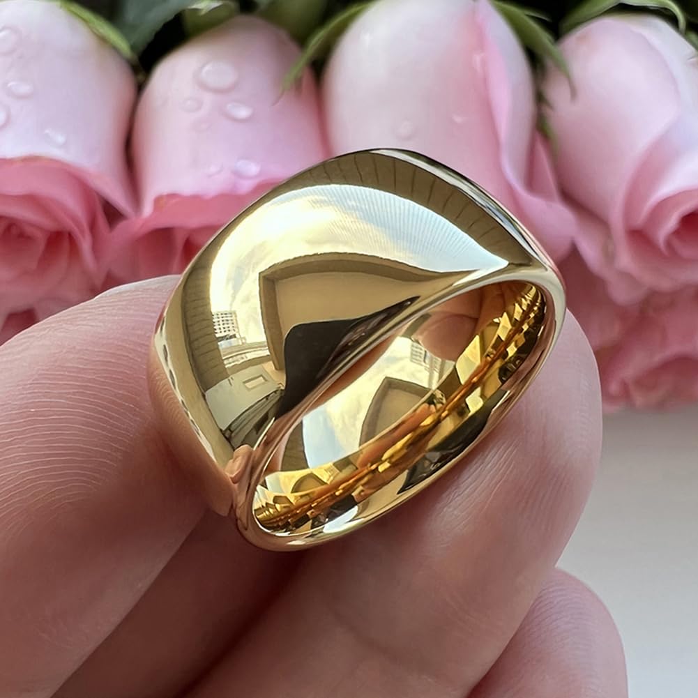 TUTISS 10mm Gold Tungsten Rings for Men Women Engagement Wedding Bands Domed Polished Comfort Fit Size 12