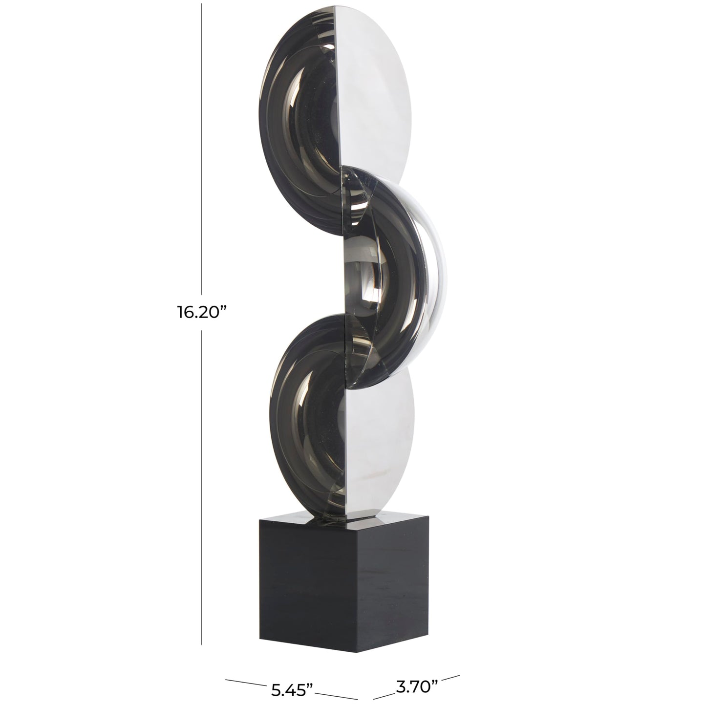 Deco 79 Crystal Geometric Decorative Sculpture Quartered Stacked Orbs Home Decor Statue with Square Black Base, Accent Figurine 5" x 4" x 16", Dark Gray