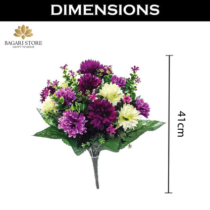 Bagari 41cm Artificial Flowers for Graves- Fake Plastic Bunch of 16 Heads- Large Mixed Bush Ivory-Liclac-Purple Delivery Next day Prime- Fresh Bouquet for Outdoor & Indoor Events Wedding Party Decor