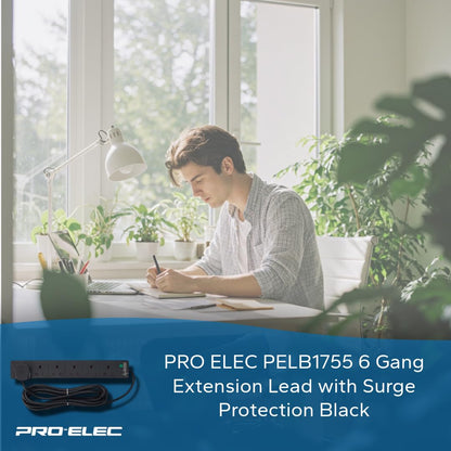 PRO ELEC PELB1755 6 Gang Extension Lead with Surge Protection Black, 5m
