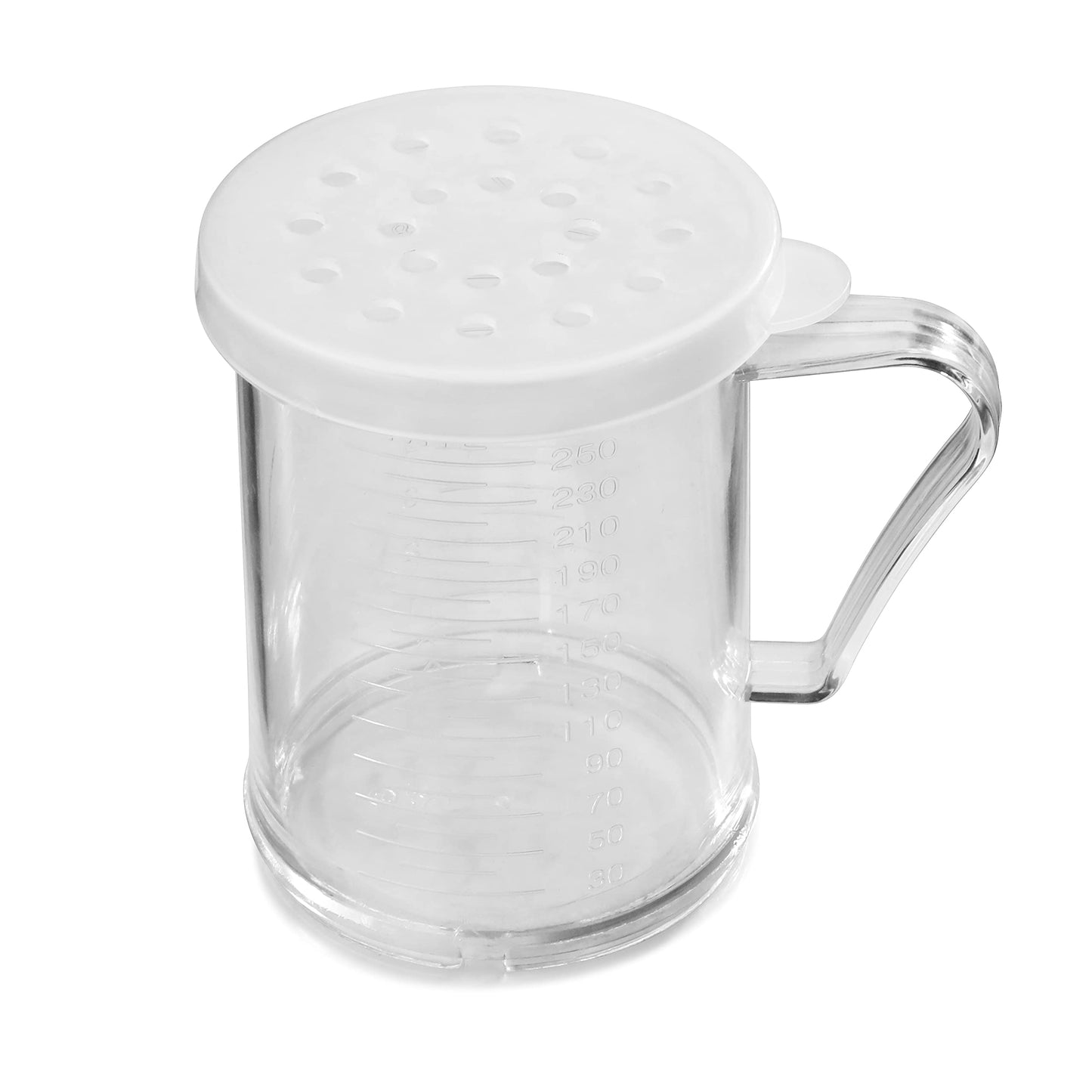 New Star Foodservice 22513 Polycarbonate Plastic Dredge Shaker with 3 Snap-on Lids, Seasoning Sugar Spice Pepper Shaker, 10 OZ