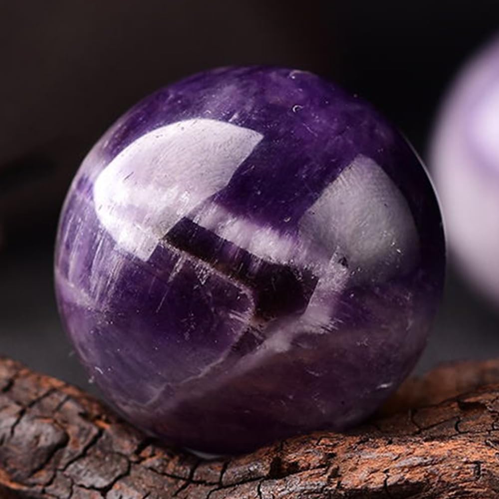 2.36-2.76inch/6-7cm Natural Crystal Ball Amethyst Sphere with Stand, Hand Polished Decorative Sphere Healing Crystals Ball Healing Stone Crafts Fengshui Home Decoration Collect