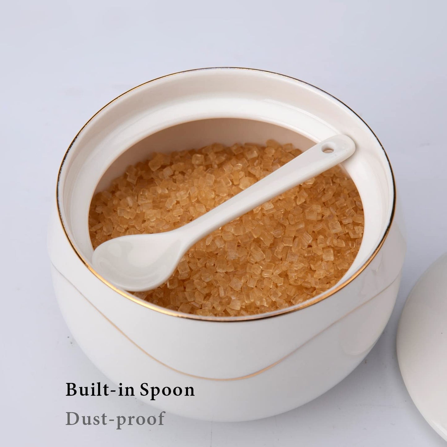 KITCHENDAO Bamboo Salt Cellar and Porcelain Sugar Bowl