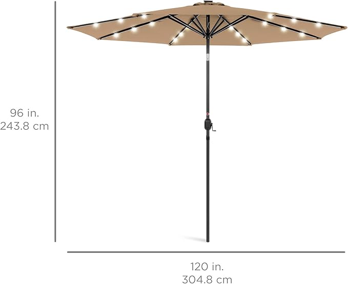 Best Choice Products 10ft Solar Polyester LED Lighted Patio Umbrella w/Tilt Adjustment and UV-Resistant Fabric