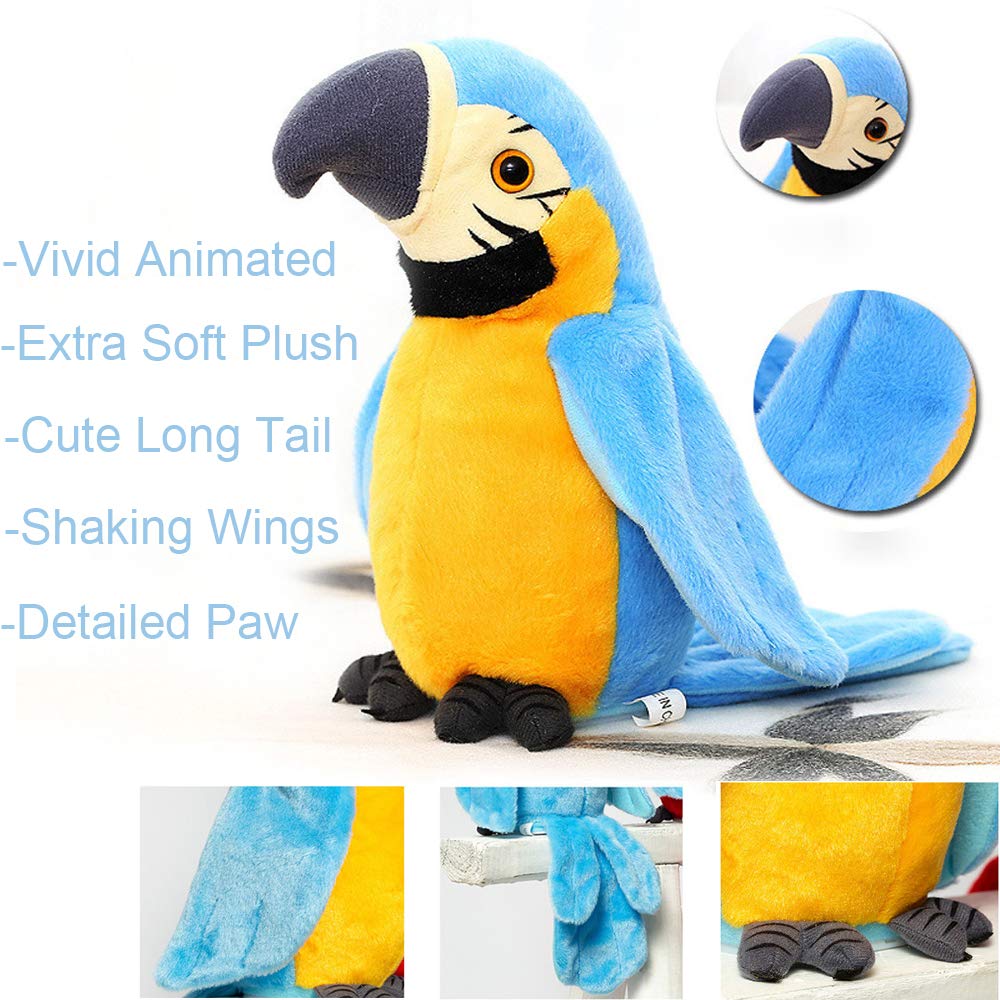 Kids Cutiest Talking Parrot Toy Mimicry Pet Speaking Plush Toy Repeat What You Say Waving Wings Electronic Record Bird Toy Stuffed Animal Interactive Sensory Educational Toy Birthday Xmas Gift