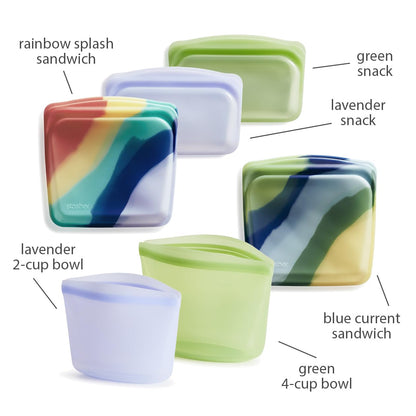 Stasher Premium Silicone Reusable Food Storage Bags, 4-Pack, Multi, Multi-Use Food Storage Bags, Lunch Bag, Travel Containers, BPA Free, Leak-free, Dishwasher-Safe, Eco-friendly