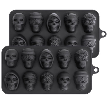 Webake Skull Chocolate Mold with 5 Different Shapes, Silicone Skeleton Mold for Halloween Chocolate, Candy, Jello, Ice, Cube, Treats, Pack of 2