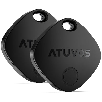 ATUVOS Air Tag Tracker Item Finder-2 Pack, Compatible with Apple Find My (iOS Only), Replaceable Battery, IP67 Waterproof, for Keys, Luggages, Suitcases, Wallets, Bags, Black