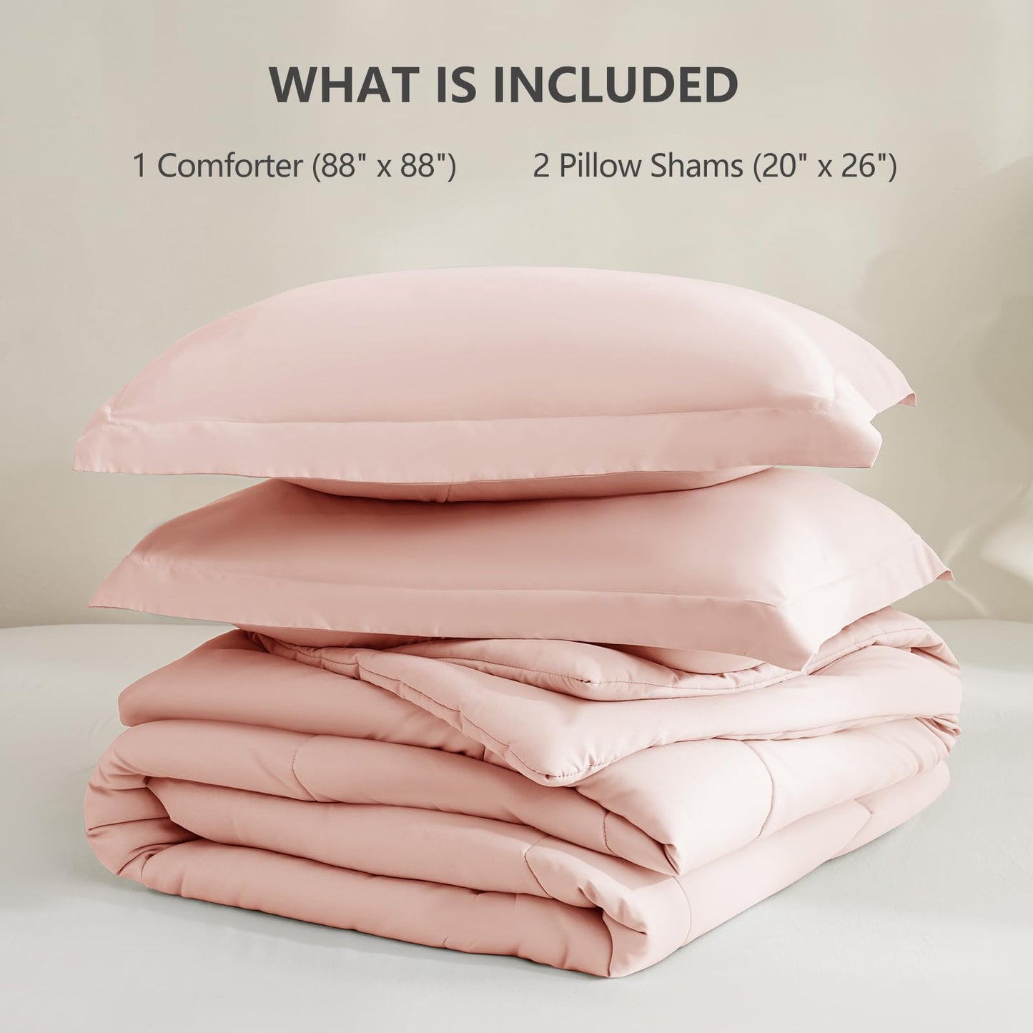 CozyLux Queen Comforter Set - 270GSM Blush Pink Bedding Sets for All Seasons, 3 Pieces Box Stitched Bed Set with 1 Down Alternative Comforter and 2 Pillow Shams, Soft, Lightweight, Breathable