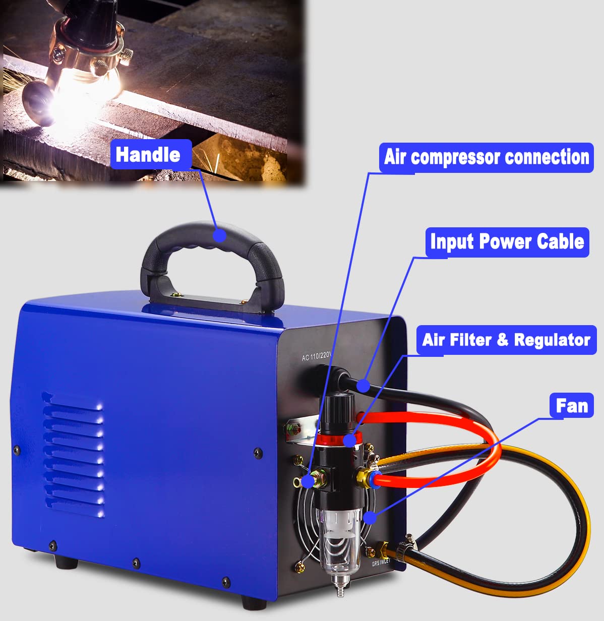 PLASMARGON PLC55Pro Plasma Cutter machine,110V/220V 55Amp Non-Touch Pilot Arc HF Air Power,Inverter IGBT 1/2 Inch Clean Cut LED Digital Display Plasma Cutting Machine