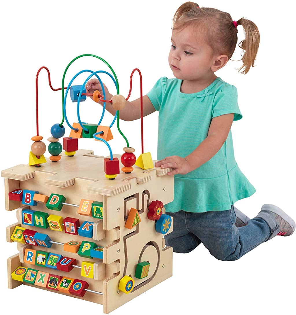 KidKraft Deluxe 5-Sided Wooden Activity Cube for Toddlers and Young Children, Activity Center for 1 Year Old with Bead Maze and Alphabet Letters, Educational Toys for Kids, 63298