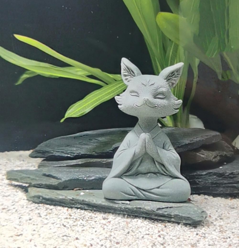 livelyfish Meditating Buddha Fox Statue Aquarium Zen Statue Yoga Animal Figurines Sandstone Sculpture for Fish Tank Garden Tabletop Decor, S1