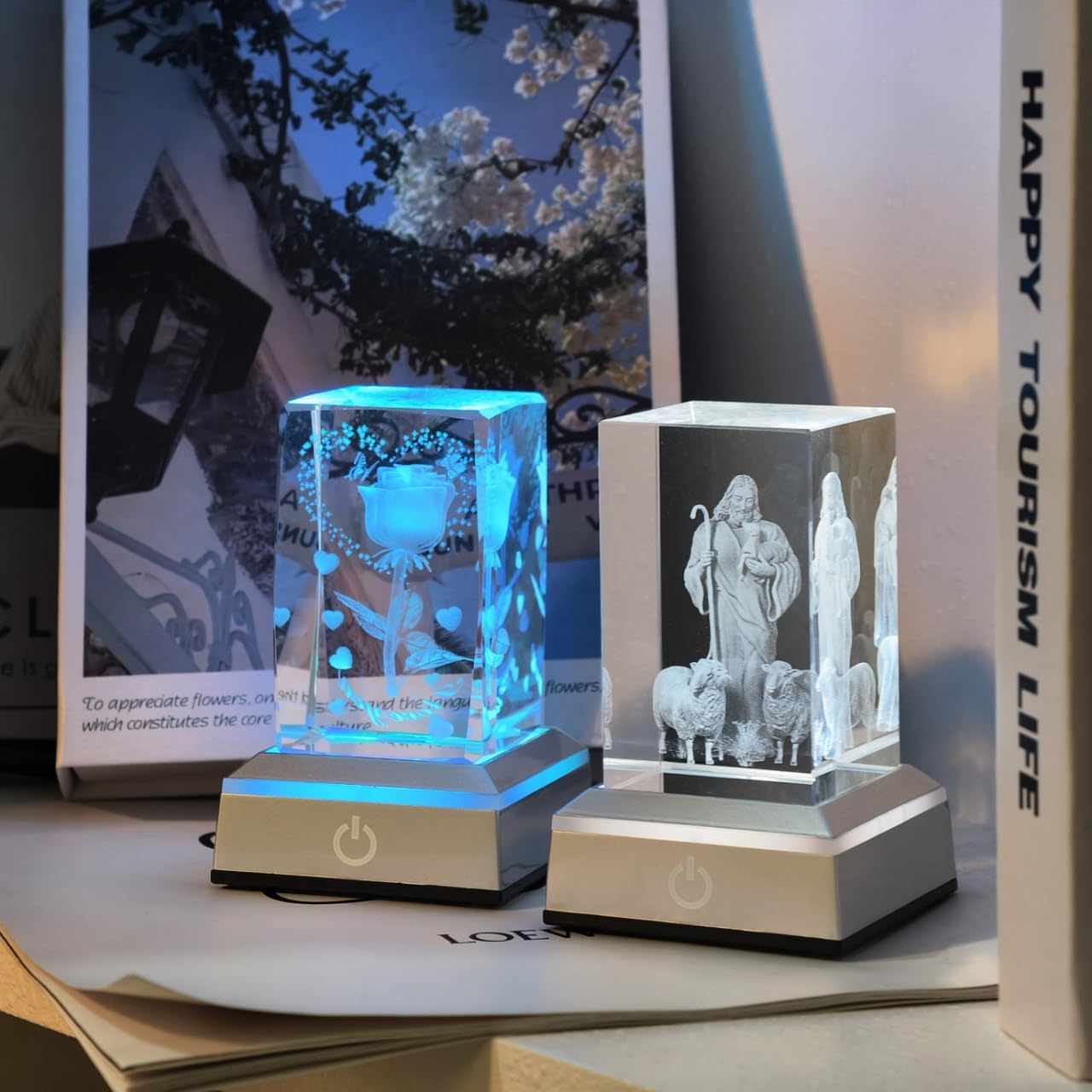 vskikris Museum-Style Lighting Base for Feng Shui Crystals - USB/Battery Operated LED Platform for Window Display & Tabletop Decor Set of 4 -no Cubes