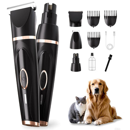 Liuqo Dog Clippers Grooming Kit with Paw Trimmer, 3 in 1 Low Noise Electric Rechargeable Cordless Pet Shaver with Nail Grinder Dog Hair Trimmer for Dogs Cats and Other Pets