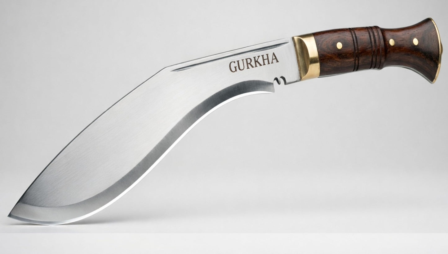 Gurkha Kukri Knife – Hand-Forged in Nepal – WW II 11" Carbon Steel Blade | Full Tang Khukuri – Heavy Duty Chopping, Survival & Bushcraft with 2 Utilities Knives & Leather Sheath