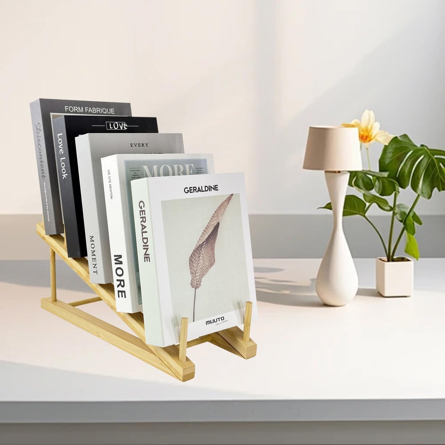 GYSLEOT Book Display Stand Holder, 5-Tier Wooden Book Rack Organizer For Magazines, Tabletop Kids Bookshelf Art Display Shelf For Vendors Craft Trade Shows
