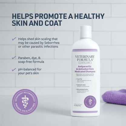 Veterinary Formula Clinical Care Antiparasitic & Antiseborrheic Medicated Dog Shampoo, 16 oz – Paraben, Dye, Soap Free – Hydrating and Antifungal Shampoo for Dogs, White