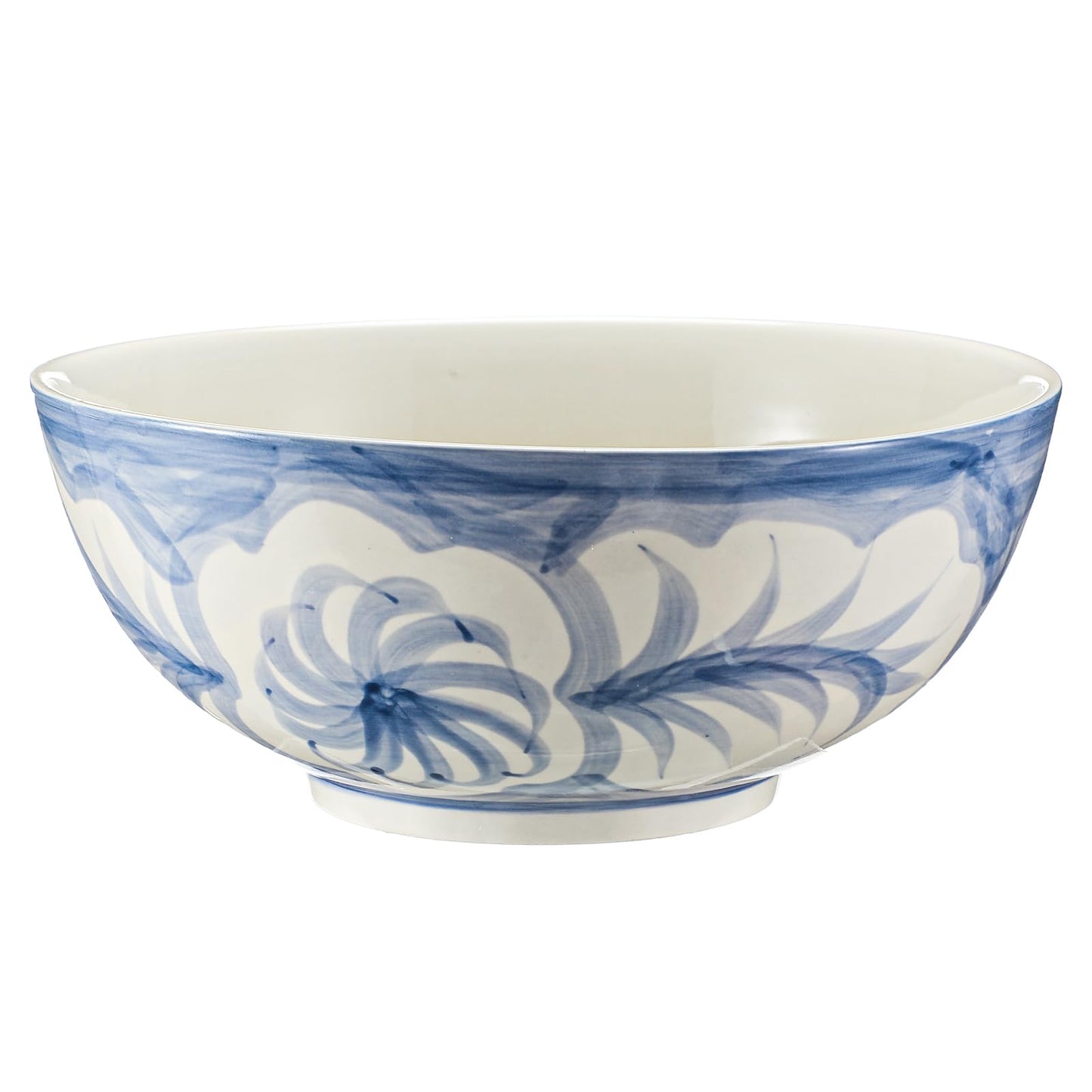 Maxdot Blue and White Bowl 12 x 6 Inch Large Hand Painted Stoneware Decorative Vase Bowl with Floral Chinoiserie Ceramic Design for Kitchen Centerpiece Home Decor