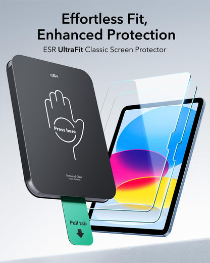 ESR 2 Pack Screen Protector for iPad A16 11th/10th Generation (11/10.9 Inch, 2025/2022), 9H Tempered Glass Film with UltraFit Tray, Apple Pencil Support, Scratch Resistant, HD Clarity, Bubble Free