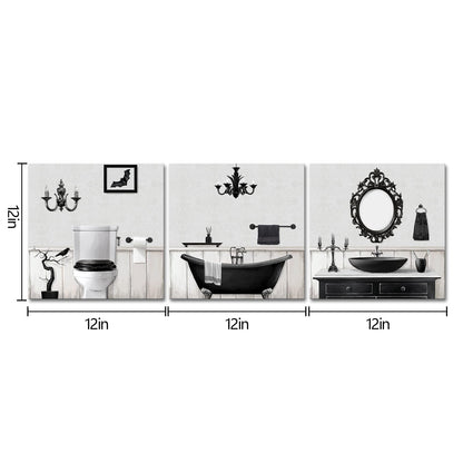 Visual Art Decor Gothic Bathroom Decor Goth Bathroom Wall Art Framed Ready to Hang 12x12inchx3Pieces (Grey)