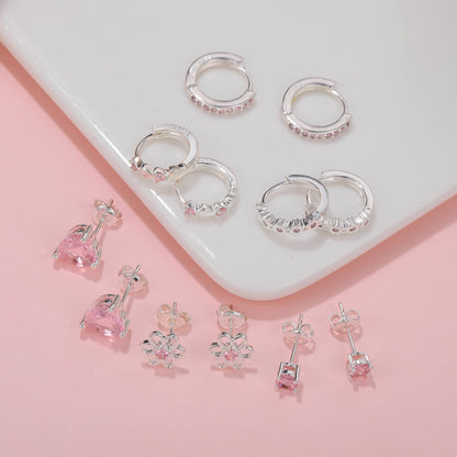 6 Pairs Huggie Hoop Earrings for Girls 925 Sterling Silver Stud Sets Cute Kids Heart Hoops Tiny Cubic Zirconia Flower Stud Small Hypoallergenic Cartilage Sleeper Earrings for Teen Toddler Childs Women