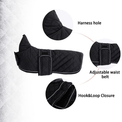 Warm Thermal Quilted Dachshund Coat, Dog Winter Coat with Warm Fleece Lining, Outdoor Dog Apparel with Adjustable Bands-Black-S