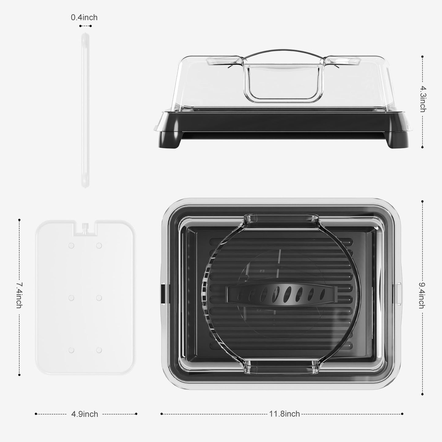 Chilled Portable Serving Tray Platterbox with Reusable Ice Pack with Lid Shrimp Cocktail Serving Dish Platter Cold Food Buffet Server for Appetizer Veggie Fruit Food Parties Outdoor Picnic, Black