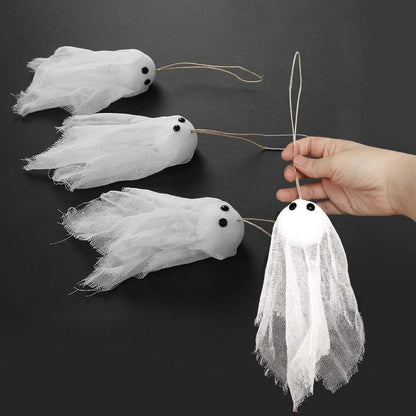 Decor365 Spooky Christmas Tree Hanging Ghost Decor Small Cute White Ghosts Creepmas Decorations Ofiice Classroom Living Room Mini Ghost Garland Outdoor Spookmas Party Decorations (Pack of 12)