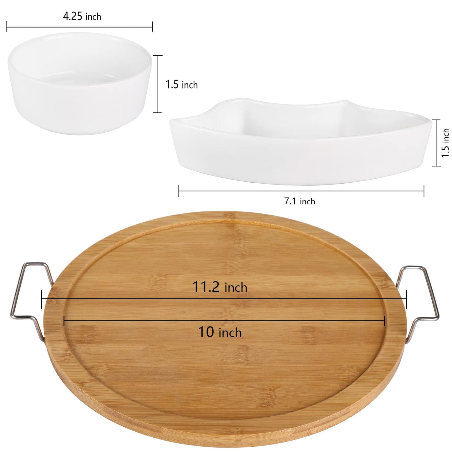 yarlung Ceramic Divided Serving Dishes Platter with Clear Lid, 11 Inch Bamboo Appetizer Tray with Handles 5 Removable Snacks Bowls Relish Tray for Candy and Nut, Chips and Dips, Veggies