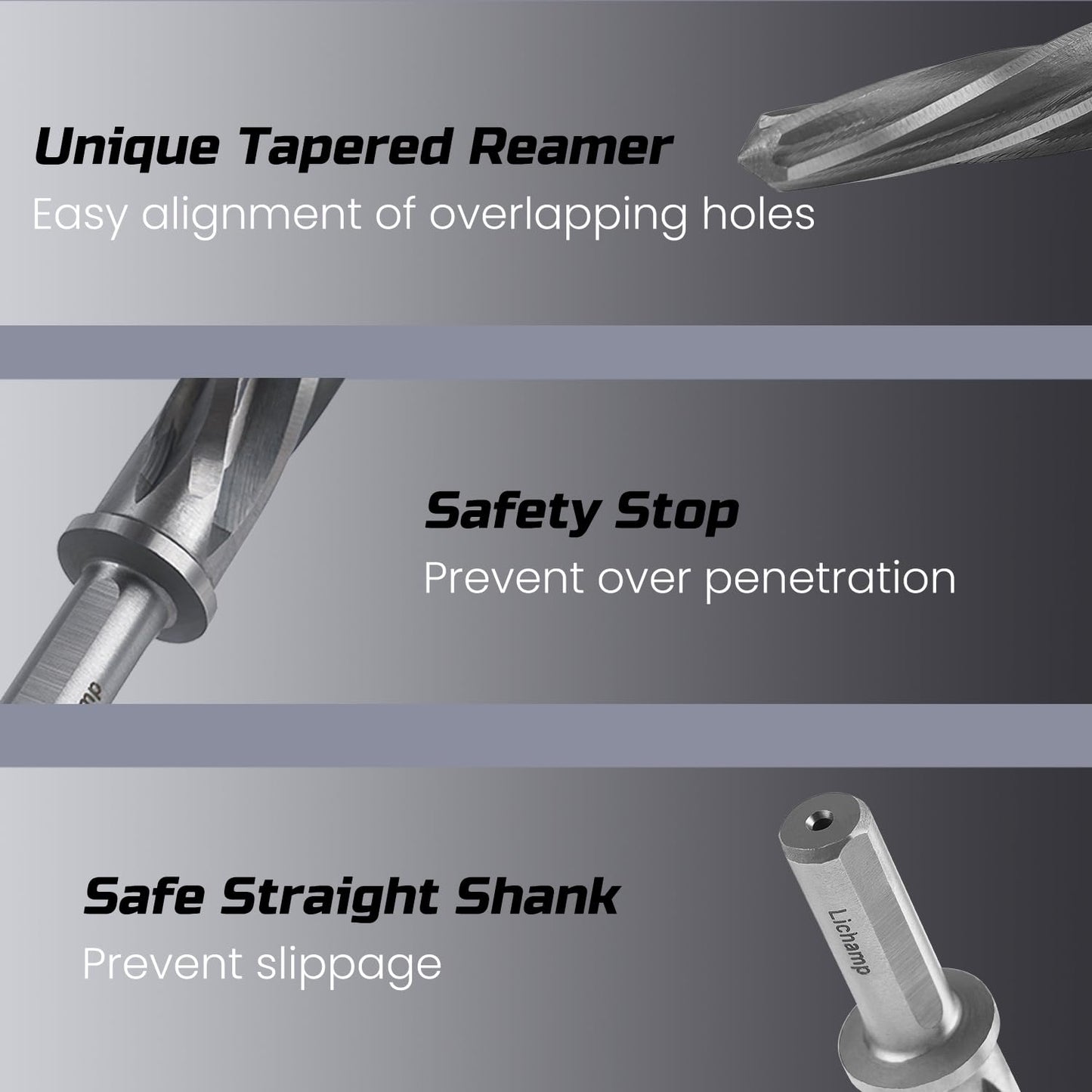 Lichamp 5-Piece M2 HSS Reamer Drill Bit Set, 3/8" 1/2" 9/16" 5/8" 3/4" High Speed Steel Chucking Reamer Set for Metal